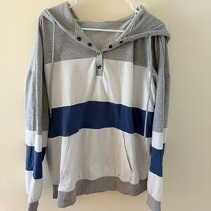 Gray and Blue Striped Hoodie
